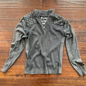 Buckle BlackLabel Slim Fit Size Large Black Shirt with Zipper and Detailed Trim